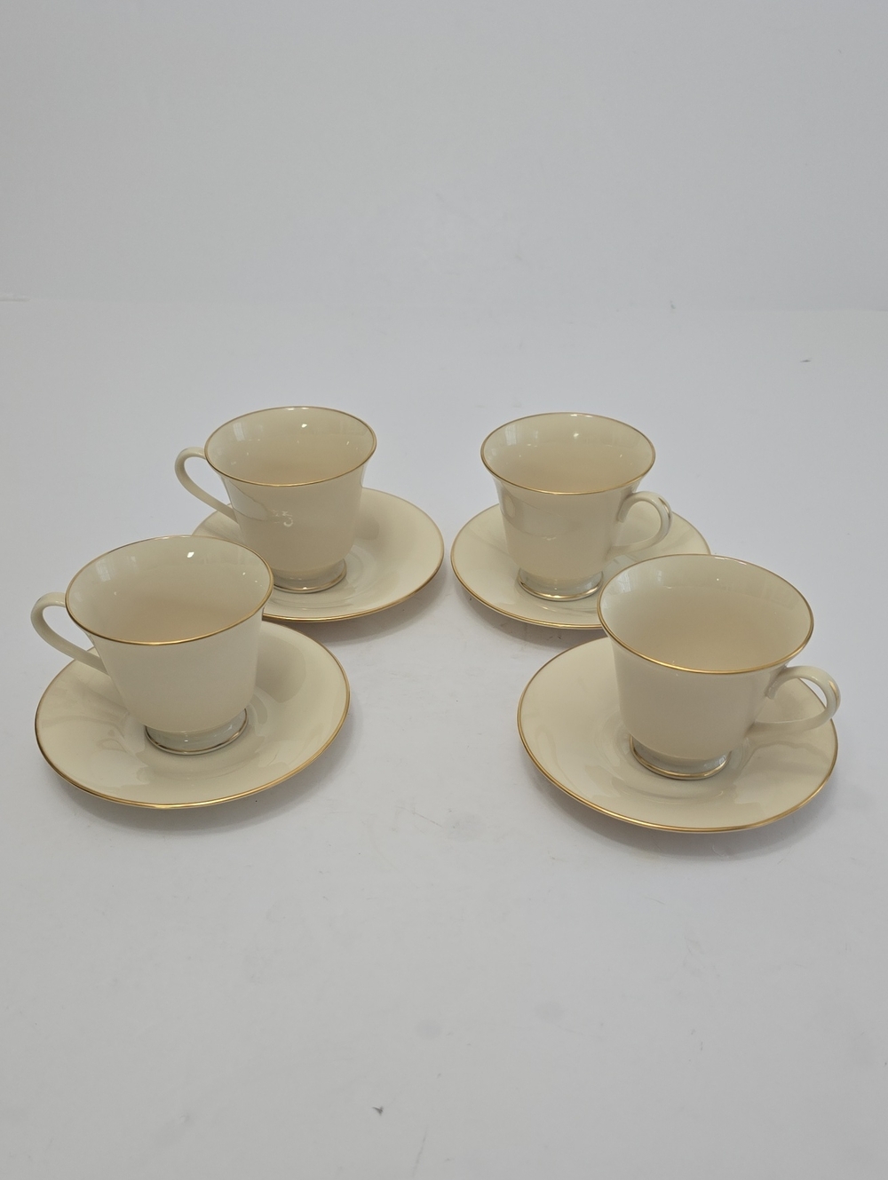 Vintage Lenox Set Of 4 Hayworth Footed Tea Cup Saucer Set Gold Rim USA